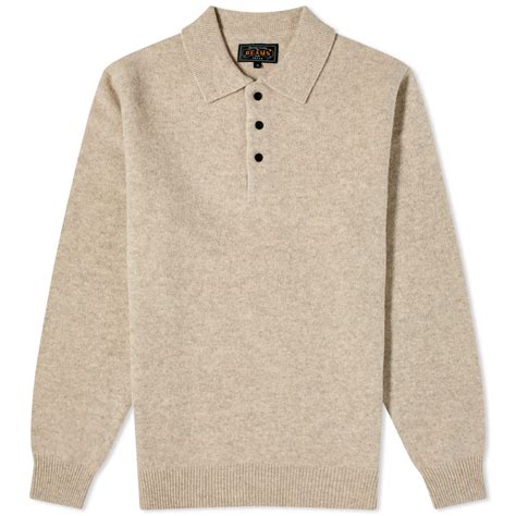 Beams Plus Long Sleeve Knit Polo Beige | END. (GB)