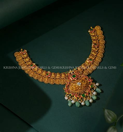 22K Gold Kasulu Peru Short Necklace with Emerald and Ruby – Krishna ...