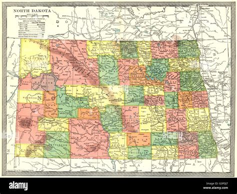 NORTH DAKOTA state map. Counties, 1907 Stock Photo - Alamy