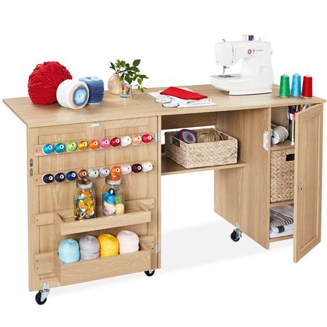 Best Choice Large Portable Folding Sewing Table w/ Craft Storage ...