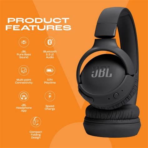 JBL Tune 520 BT 57Hr Playtime, Pure Bass, Multi Connect 5.3LE Bluetooth ...
