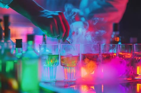 Closeup of colorful cocktails with smoke in a bar setting | Premium AI ...