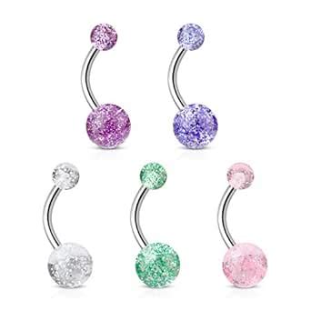 Buy Via Mazzini 316L Surgical Stainless Steel Glitter Ball Belly Button ...
