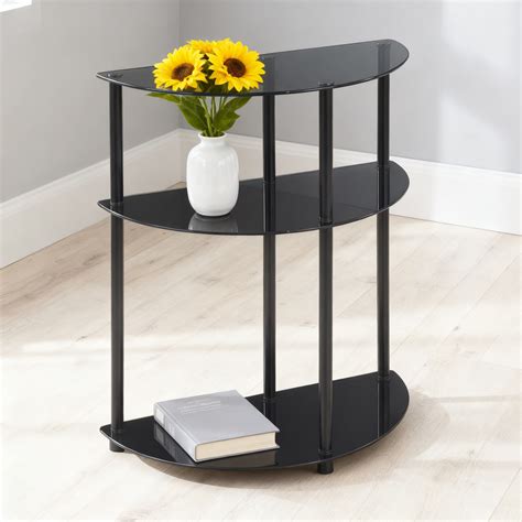 Hokku Designs Classic Glass 3-Tier Half-Circle End Table With Storage ...