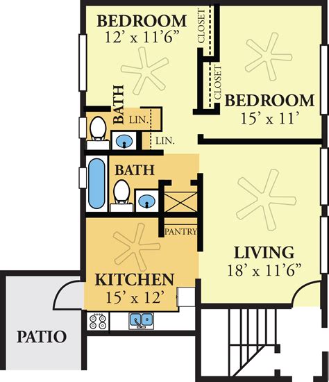 Two bedroom one and a half bath floor plan | Floor plans, Two bedroom ...