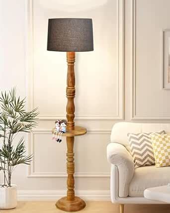 Homesake®Rustic Wood Floor Lamp in Walnut Brown with Multicolor Fabric ...