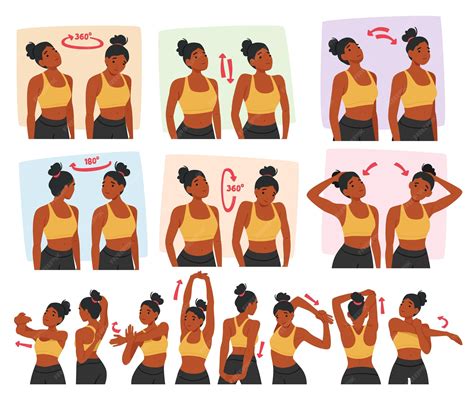 Premium Vector | Woman character doing neck and shoulder exercises ...