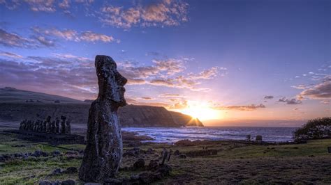 sunset, nature, statue, Easter Island, landscape, Moai - wallpaper ...