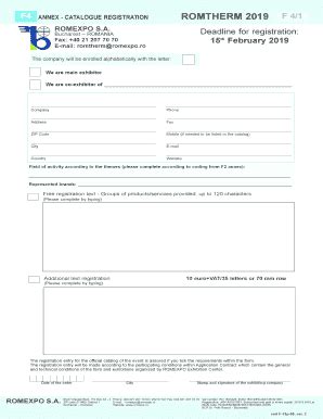 Fillable Online F4 ANNEX - CATALOGUE REGISTRATION ROMTHERM2019 F 4/1 ...