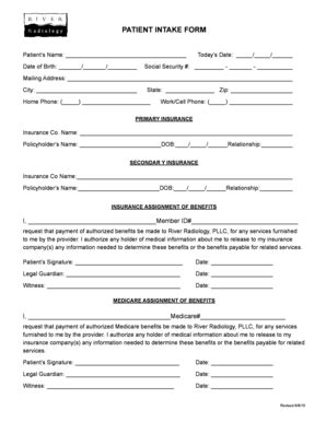 Fillable Online PATIENT INTAKE FORM - river radiology Fax Email Print ...