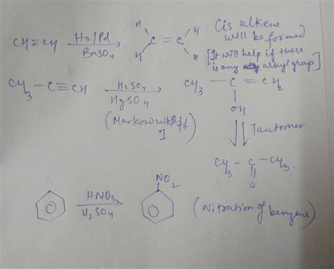 Q) write the main product:-a) ethyne reacts with hydrogen in presence ...
