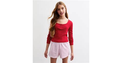 Girls Red Top And Striped Shorts Pyjamas | New Look