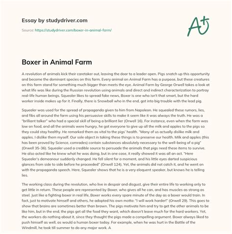 Boxer in Animal Farm - Free Essay Example - 1090 Words | StudyDriver.com