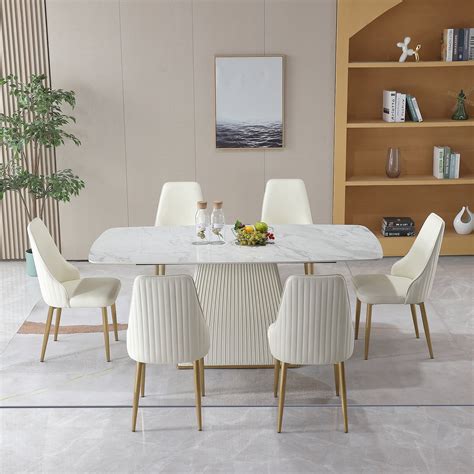 Montary Modern 7-Piece Dining Set, Sintered Stone Dining Table and 6 ...