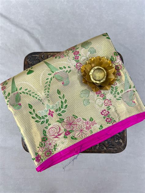 KANCHIPURAM PURE SILK TISSUE BORDERLESS SAREE – Gadwal Weavers Society