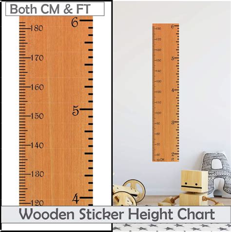 Height Ruler Wooden Print Height Chart Wall Stickers Gifts Decal Vinyl ...