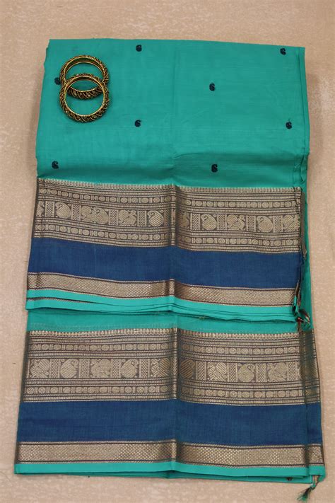 Chettinad Cotton Saree -Aqua Marine – Charvi Boutique