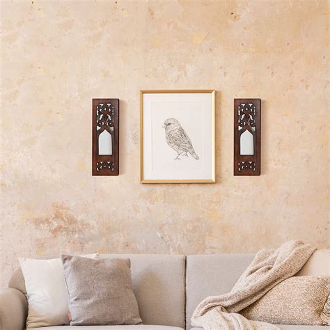 Jharokha Wooden Wall Panels with Mirror – Set of 2 (12”×4”) – The ...