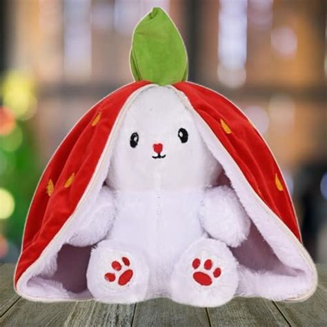 Buy DRYPHON Strawberry Rabbit Soft Toys for Girls, Reversible Bunny ...