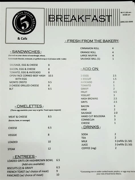Five Loaves Cafe Menu