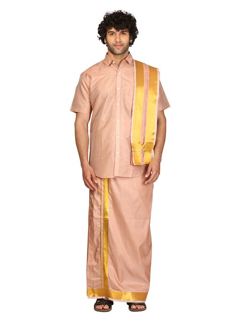 Men Half Sleeve Artsilk Shirt Dhoti Angavastram Set – SETHUKRISHNA