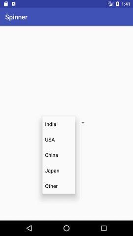 Android Spinner Example 的图像结果