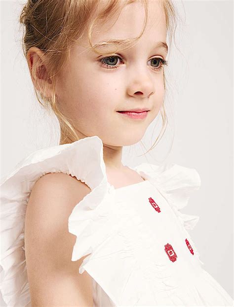 Buy Pure Cotton Embroidered Ruffle Sleeve Dress (2-10 Yrs) at Marks ...