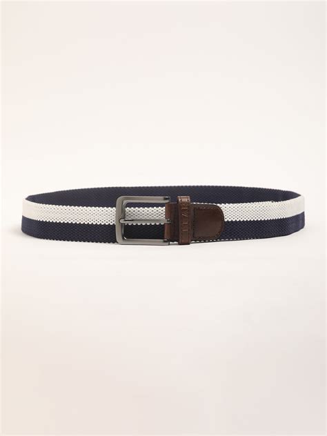 Shop Men Blue Striped Wide Width Casual Belt with Tang Closure Online ...