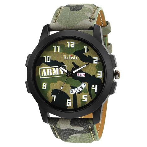 Buy Relish Green Army Dial Day and Date Wrist Watch for Boys and Mens ...