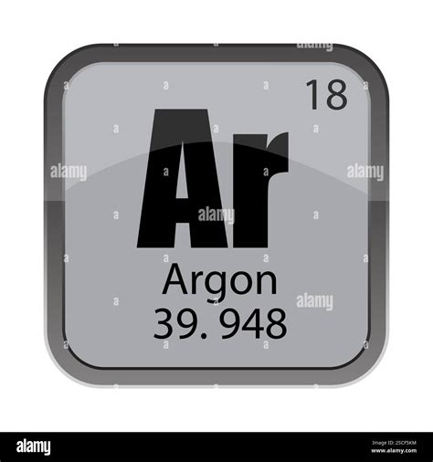 Argon element icon. Symbol Ar detail. Number 18 eighteen. Mass 39.948 ...