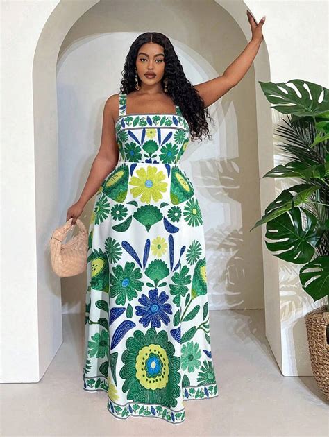 Veslaya Floral Print Fit & Flare Plus Size Dress For Women, Casual ...