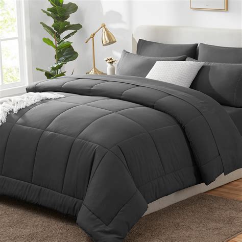 Amazon.com: CozyLux Dark Grey Comforter Full Size 7 Pieces Bed in a Bag ...