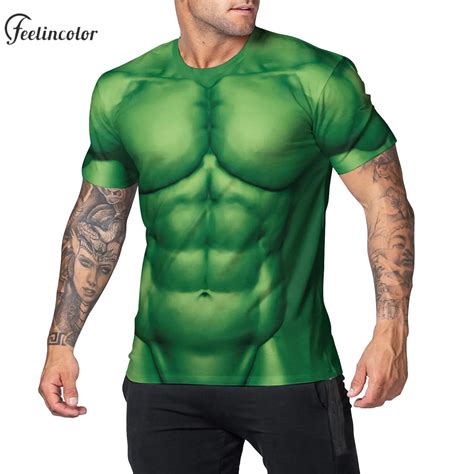 Green-Muscle-Pattern-T-shirts-for-Men-Drop-Shoulder-Superhero-Tee-Shirt ...