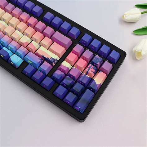 Backlit Printed Purple Landcape Cherry Doubleshot Pbt Keycaps ...