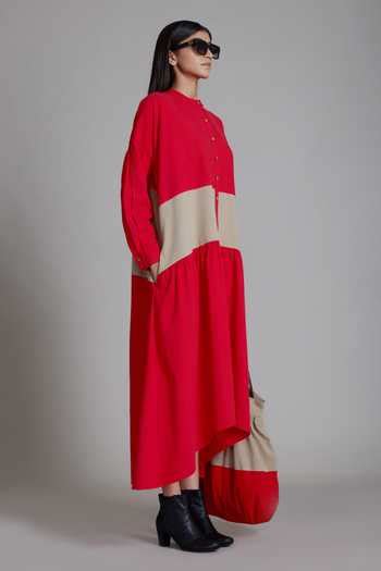 Buy Red Cotton Bandeau Neck Collar Dress For Women by MATI Online at ...