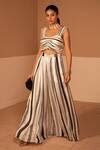 Buy Black Chiffon Sequins Sweetheart Neck Stripe Pattern Front Cut-out ...