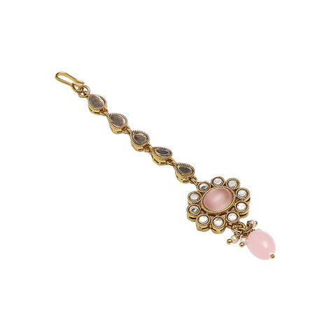 Gold Oppulence Pink Tumble Beads Maang Tika Set – VOYLLA