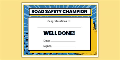 Pop Art Themed Road Safety Champion Certificate
