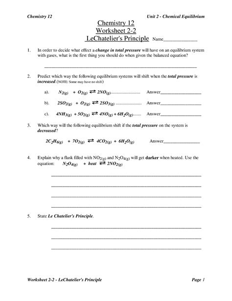 le chatelier's principle Chemistry Practice Worksheet - CHEM 1060 - U ...