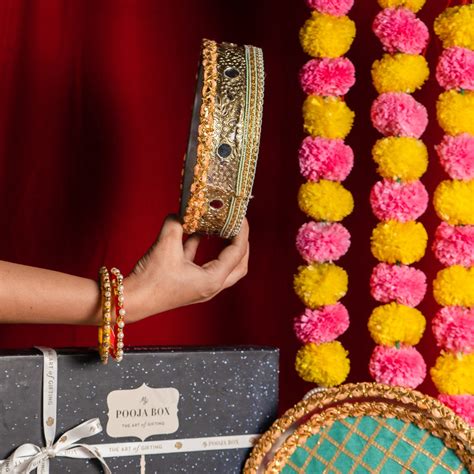 Buy Lush Blue & Gold Karwa Chauth Thali Set Online in India - Mypoojabox.in