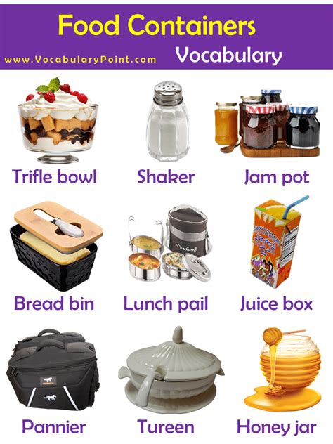 Containers for Food Vocabulary - Vocabulary Point