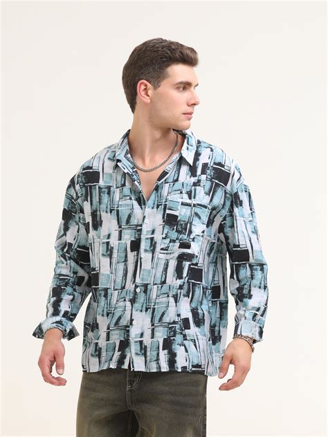 Tap Baggy Printed Shirt- Blue – Espanshe