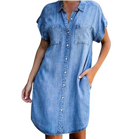 ibuvkizy Summer Denim Shirt Dress for Women,Plus Size Fashion Summer ...