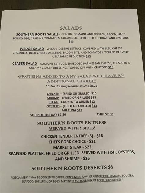 Menu at Southern Roots Bar & Grille, Monroe