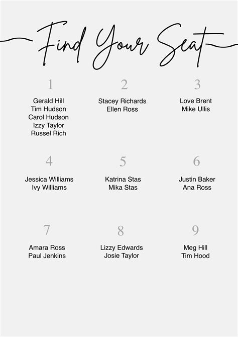 Free Wedding Seating Chart Templates, Editable and Printable