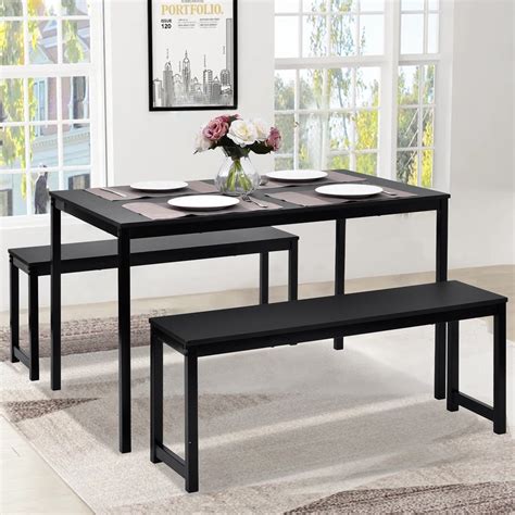 Uhomepro Modern Wood Dining Set with Bench, Metal Frame - India | Ubuy