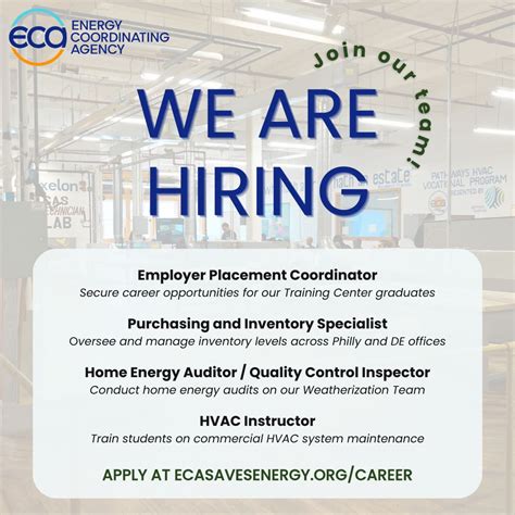 ECA is hiring for two NEW positions: 👷 Employer Placement Coordinator 🛠 Purchasing and Inventory ...