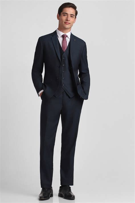 Buy Men Navy Slim Fit Solid Formal Three Piece Suit Online - 888499 ...