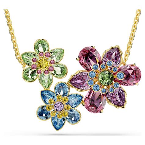 Idyllia pendant, Mixed cuts, Flower, Multicolored, Gold-tone plated ...