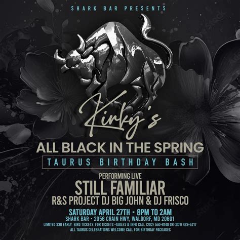 ALL BLACK SPRING TAURUS BASH , Shark Bar & SeaFood House, Waldorf, 27 ...